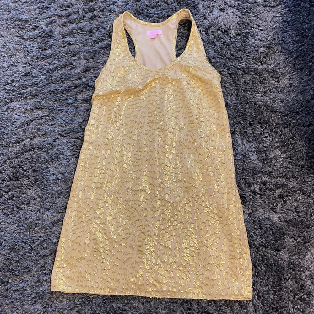 Gold Lilly Pulitzer Betty Chiffon Racerback Tank Dress - Picture 2 of 4